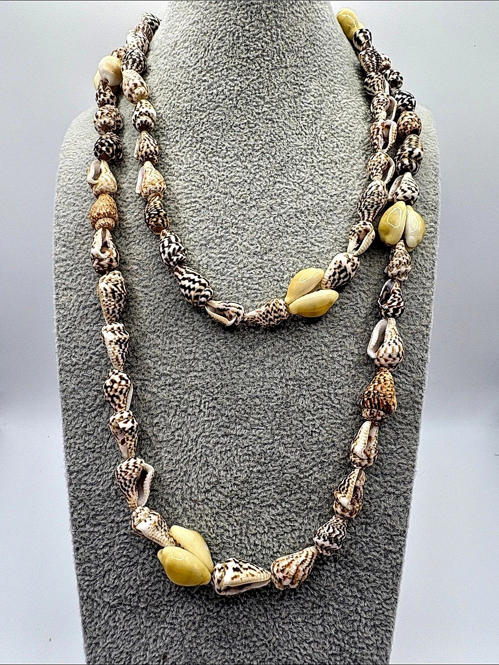 Shell Bead Layered Necklaces Brown & Yellow 34”